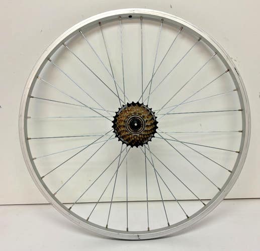Vintage 1990s 7-Speed 32-Spoke Silver Aluminum 26" QR Mountain Bike Rear Wheel