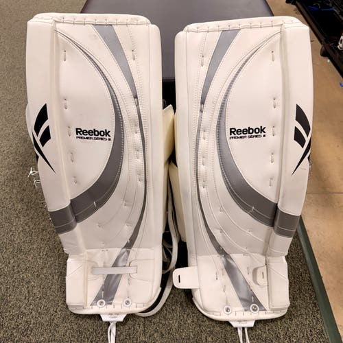 33" 2009 White/Silver Reebok Premier Series III Senior Goalie Leg Pads (New)