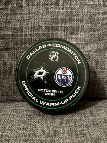 Dallas Stars vs Edmonton Oilers NHL Warm Up Hockey Puck 10/19/2024