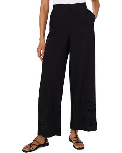 Vince Camuto Pants Women's Large Black Eyelet Embroidered Wide Leg Trouser NWO17