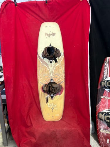 Wakeboard: Hyperlite Motive 141 wakeboard,  a cream-colored deck. New BOA Bindings: Sz: S/M.