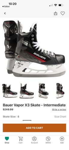 Black 2025 Bauer Vapor 3X Hockey Skates Extra Wide Width 6.5 (Used)