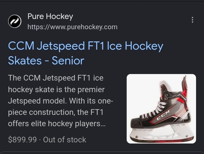 CCM JetSpeed FT1 Hockey Skates D Width Size 8.5