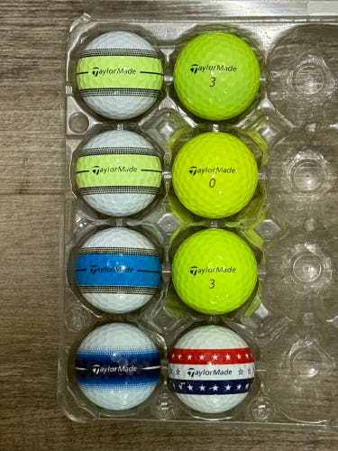 8 TaylorMade Tour Response Golf Balls - Yellow and Stripe Design