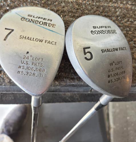 SET 2  SUPER CONCORDE LOW PROFILE FAIRWAY WOODS 5- 19 DEG & 7-24 DEG VERY NICE