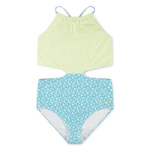 Hurley One Piece Swimsuit Girls 14 Green Blue Floral Halter Monokini NWO156