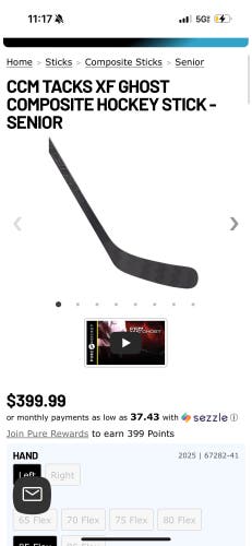 Senior CCM XF Ghost Left Hand Hockey Stick 80 Flex Pro Stock (New)