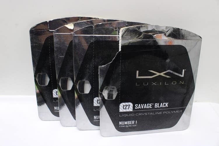FOUR (4X) SETS: LUXILON SAVAGE BLACK 16 (1.27) CO-POLYESTER TENNIS STRINGS..READ