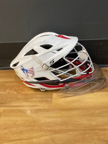 Used White Cascade S Helmet | Goalie Throat Guard Included