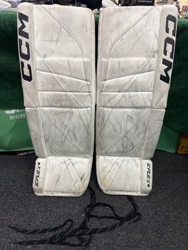 White Senior CCM EFlex 6 Goalie Leg Pads (Used) | 33" + 1"