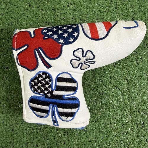 Live Lucky Flag Day USA Patriotic Blade Putter Headcover Red White Blue Shamrock