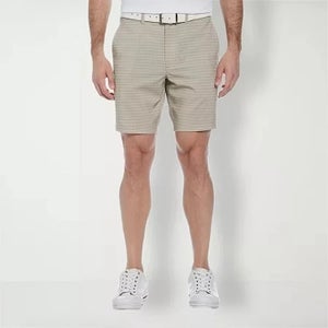 Pga Tour Golf Shorts Mens 44 Brown Striped Stretch Regular Fit Zip Fly UPS584