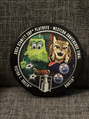 Dallas Stars vs Edmonton Oilers 2024 NHL Playoffs Mascot Match Up Hockey Puck