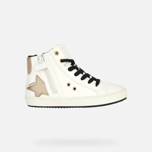 GEOX Kalispera Sneakers Girls 3 Ivory Platinum Leather Side Zipper Shoes JOBB998