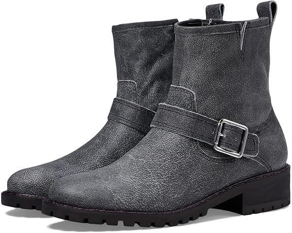 Lucky Brand Kenadie Boots Women's 6 Charcoal Leather Side Zip Round Toe JOBB862