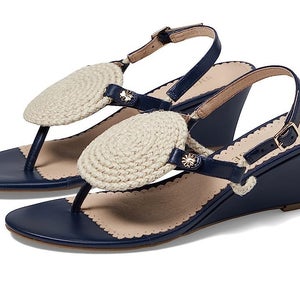 Jack Rogers Reef 113231WG01 Sandal Womens US 7.5 Blue Leather Wedge Heel JOBB851