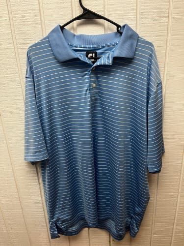 FootJoy Men’s XL Golf Polo Baby Blue/White Striped Activewear SS Summer Casual