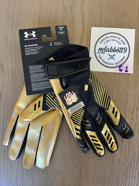 Under Armour UA F9 Nitro Limited Edition Football Gloves Black/Gold - Size XL - NEW