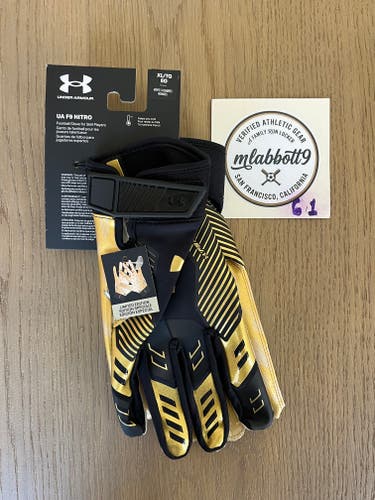 Under Armour UA F9 Nitro Limited Edition Football Gloves Black/Gold - Size XL - NEW