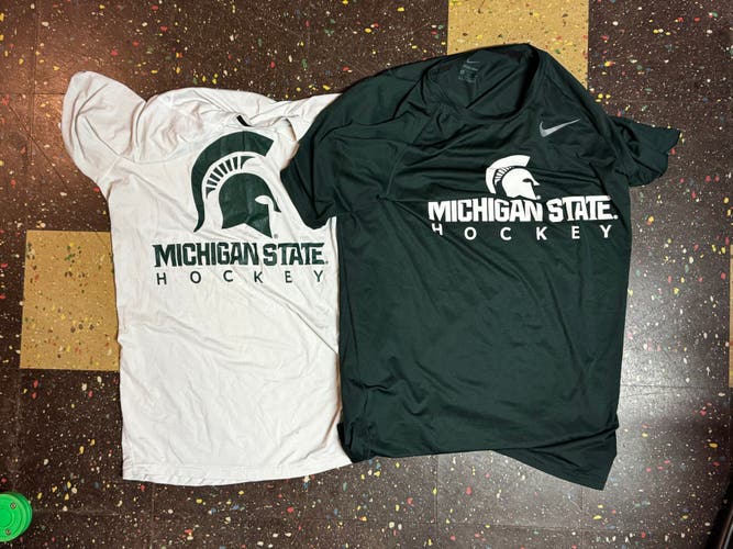 2 Michigan State Hockey Team Issued Drifit Shirt MSU