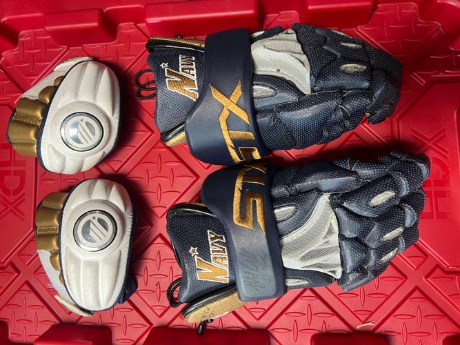 Navy STX G22 Lacrosse Gloves + Notre Dame Arm Pads