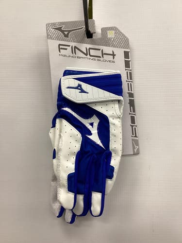 New Mizuno Finch Bb Sb Batting Gloves White And Royal Blue Sm 11851-miz3304270052sm