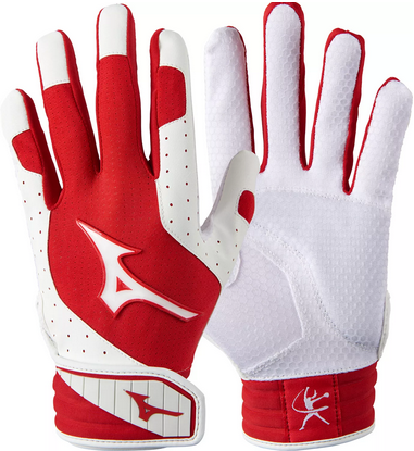 New Mizuno Finch Bb Sb Batting Gloves White And Red Xs 11851-miz3304270010xs