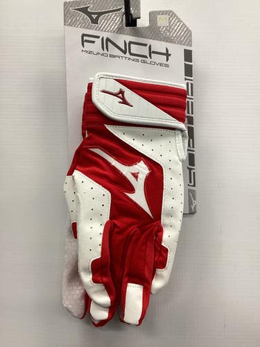 New Mizuno Finch Bb Sb Batting Gloves White And Red Md 11851-miz3304270010md