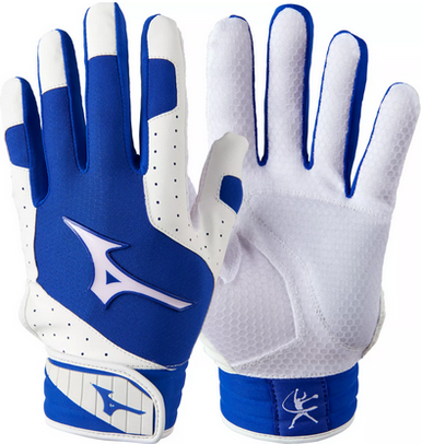 New Mizuno Finch Bb Sb Batting Gloves White And Royal Blue Xs 11851-miz3304270052xs