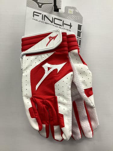 New Mizuno Finch Bb Sb Batting Gloves White And Red Lg 11851-miz3304270010lg