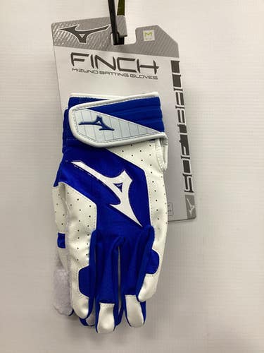 New Mizuno Finch Bb Sb Batting Gloves White And Royal Blue Md 11851-miz3304270052md