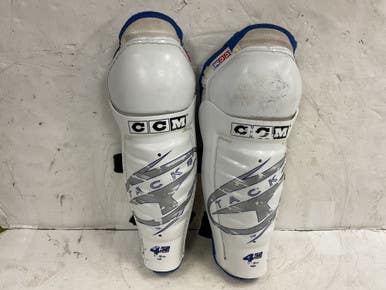 Used Ccm 452 Tacks *as-is* Junior Shin Guards White And Royal Blue 11" 11855-s000189859