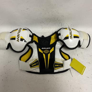 Used Bauer One 40 Youth Shoulder Pads White Black Yellow Md 11855-s000190105