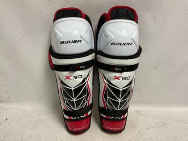 Used Bauer Vapor X80 Senior Shin Guards White Black Red 15" 11855-s000204029