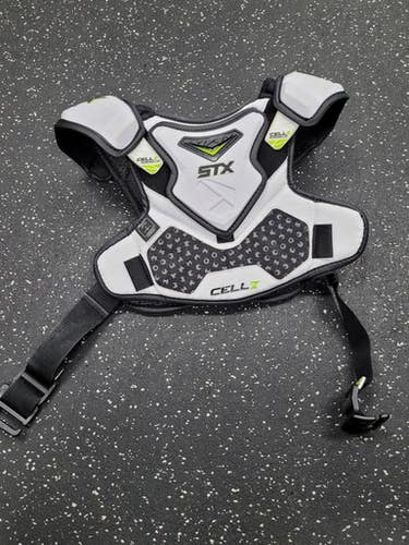 Used Stx Cell V Lacrosse Shoulder Pads White Md 11849-s000040304