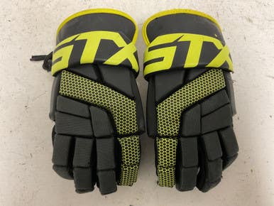 Used Stx Stallion 100 Lacrosse Gloves Junior Black And Neon Green 10" 11855-s000203551