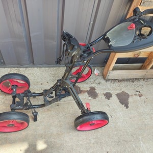 Caddymatic 4 Wheel Collapsible Golf Push Cart Black/Red w umbrella holder