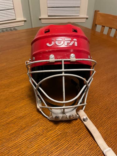 Large Jofa 390 Helmet with rare Pro World cats eye cage (Used)