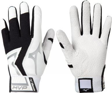 New Mizuno Mvp T-ball Wh Bk Batting Gloves 11692-miz3304260090