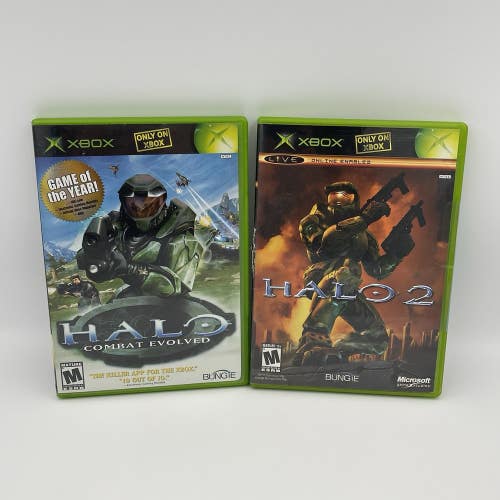 Halo Combat Evolved + Halo 2 Microsoft Xbox Bundle Lot CIB Complete With Manuals