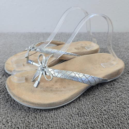 Vionic Bella II Womens Size 7.5 Thong Sandals Flip Flop Bow Shoes Silver Braid