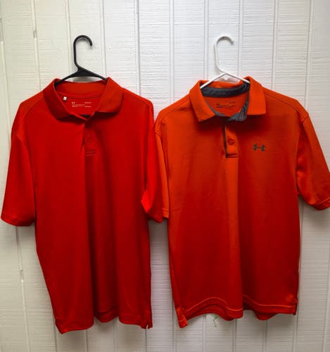 Under Armour Men’s Large Polo Bundle of 2 Orange HEATGEAR SS Golf Shirts