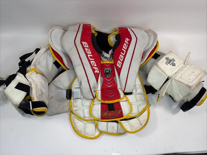 Bauer Elite Pure Ice Hockey Goalie Chest Protector, White/Red, INT Small