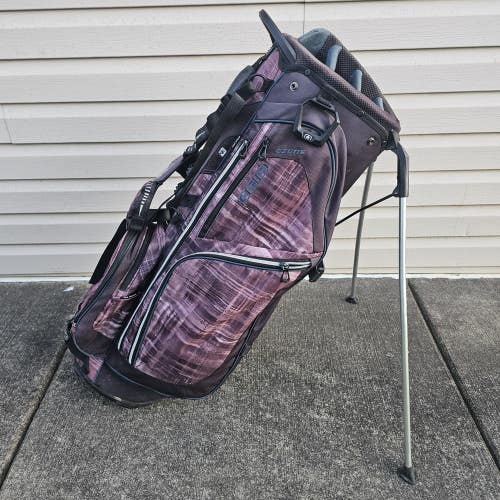 Ogio Ozone Stand Bag 8 Way Black Dual Strap w/Rain Cover Purple Plaid Striped