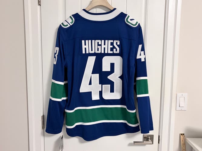 BNWT Authentic Fanatics Vancouver Canucks Quinn Hughes Blue Orca Jersey Size Small