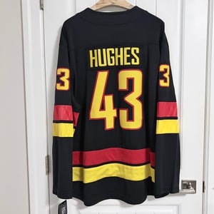 BNWT Authentic Fanatics Vancouver Canucks Quinn Hughes Black Skate Jersey 2XL