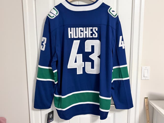 BNWT Authentic Fanatics Vancouver Canucks Quinn Hughes Blue Orca Jersey Size 3XL