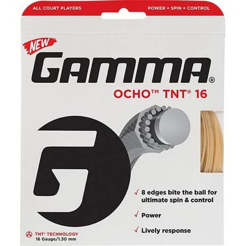 TWO (2X) SETS: GAMMA "OCHO TNT 16" NATURAL SYNTHETIC GUT TENNIS STRINGS