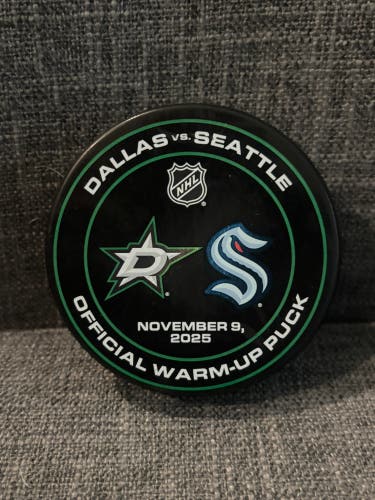 Dallas Stars vs Seattle Kraken NHL Warm Up Hockey Puck 11/9/2025