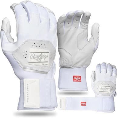 New Rawlings Workhorse Compression Strap Bb Sb Batting Gloves White Md 11860-rawr00704221